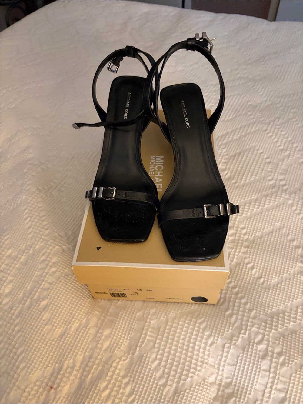 MICHAEL Michael Kors Black Strappy Square-Toe Heel Sandals